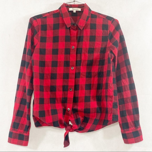 Madewell Flannel Tie-Front Shirt in Buffalo Check Size XS - Picture 2 of 7
